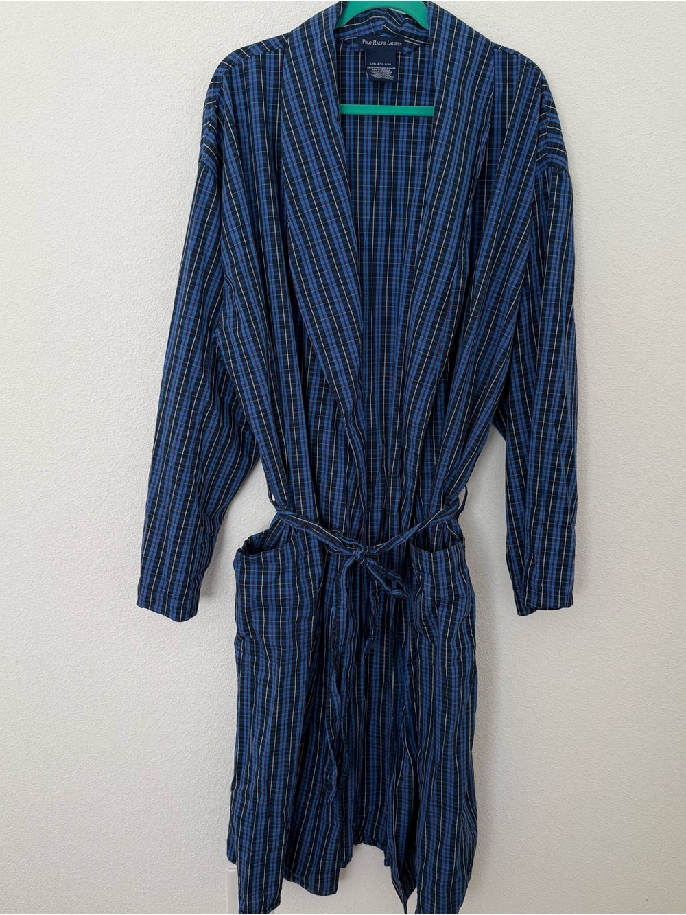 Polo Ralph Lauren Men's Classic Plaid Woven Cotton Robe L/XL Blue Lightweight